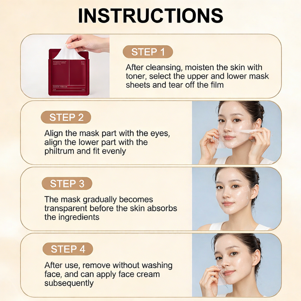 BenoraGlow™ 4Pcs/Box Absorbable Bio-Collagen Real Deep Mask Night Moisturizing Mask